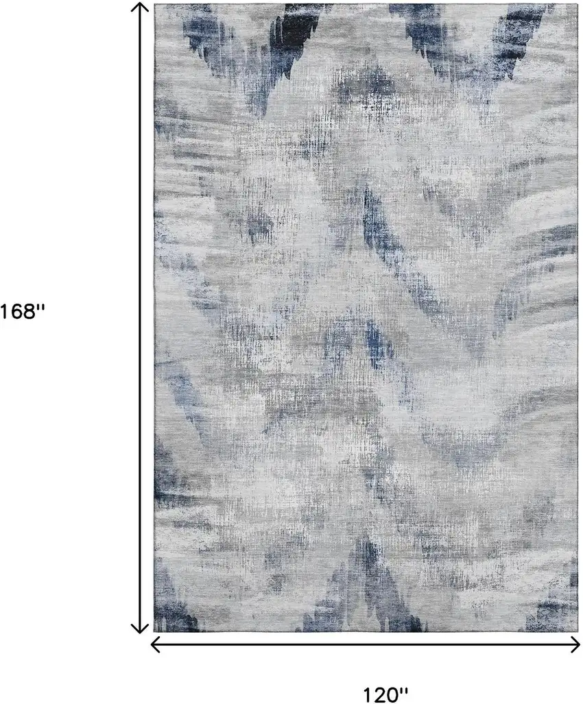 Gray Blue And Ivory Abstract Washable Area Rug With UV Protection Photo 3