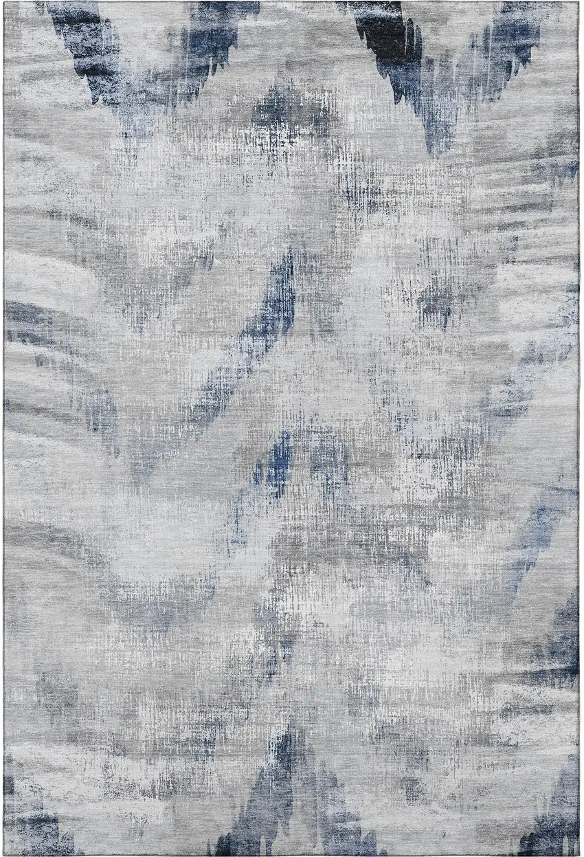 Gray Blue And Ivory Abstract Washable Area Rug With UV Protection Photo 4