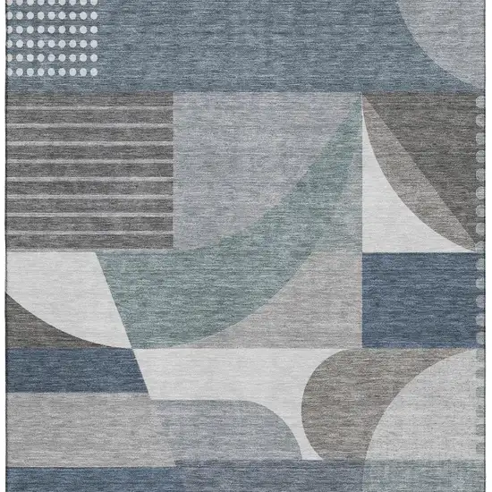 Gray Blue And Ivory Geometric Washable Area Rug With UV Protection Photo 2