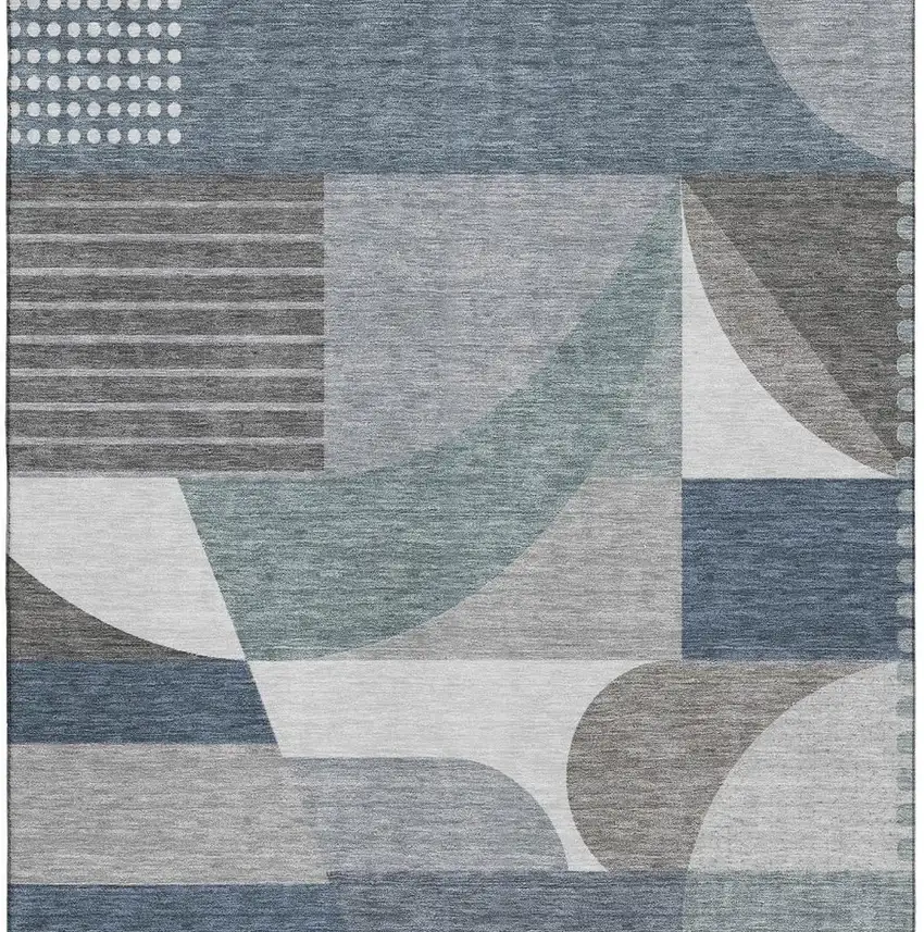Gray Blue And Ivory Geometric Washable Area Rug With UV Protection Photo 2