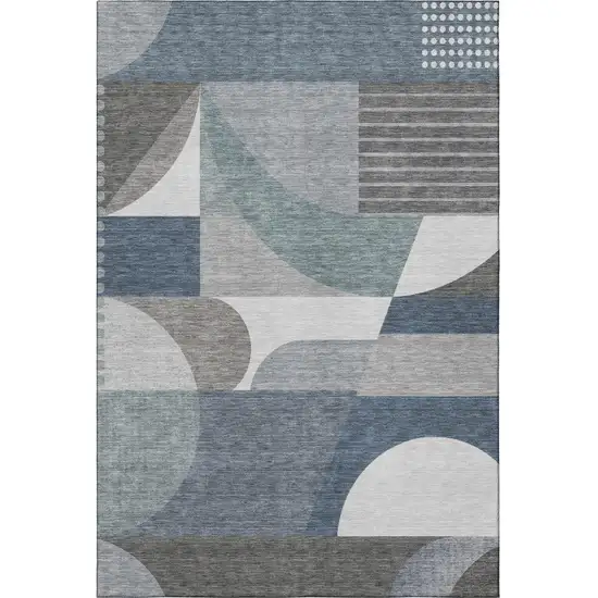 Gray Blue And Ivory Geometric Washable Area Rug With UV Protection Photo 3