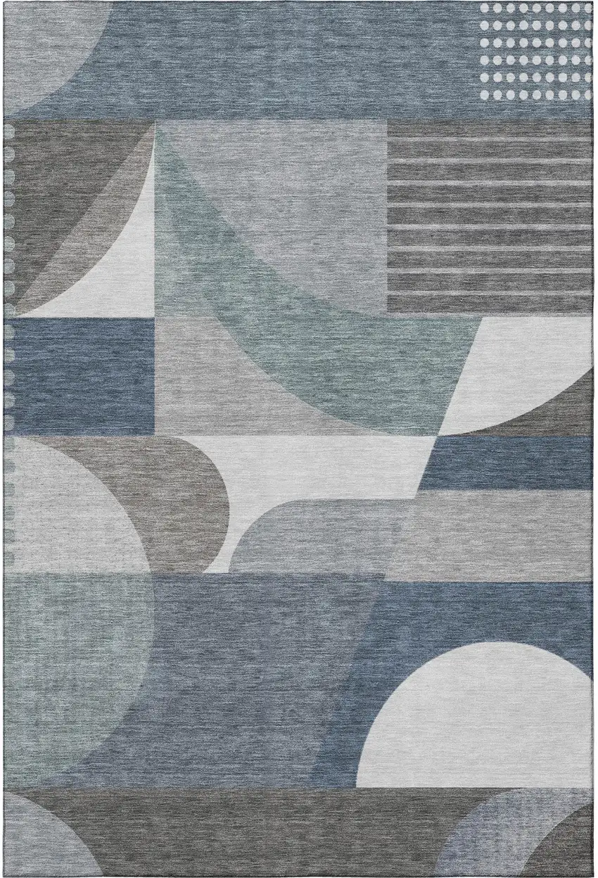 Gray Blue And Ivory Geometric Washable Area Rug With UV Protection Photo 3