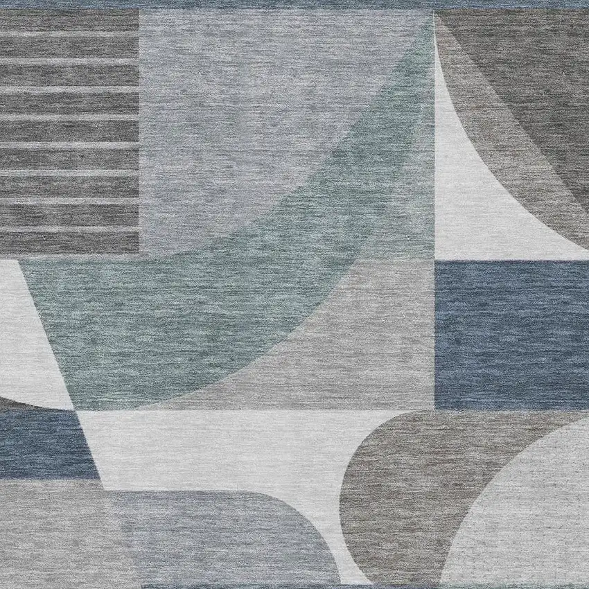 Gray Blue And Ivory Geometric Washable Area Rug With UV Protection Photo 2