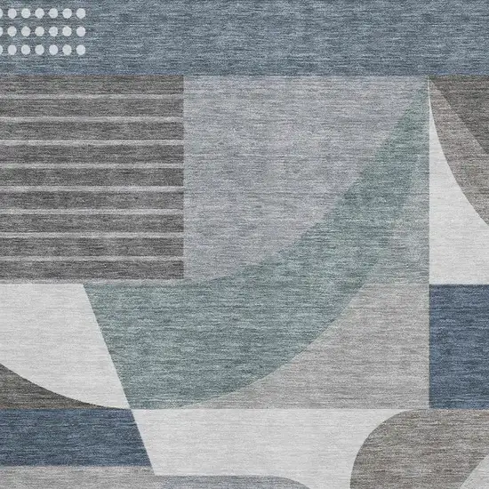 Gray Blue And Ivory Geometric Washable Area Rug With UV Protection Photo 2