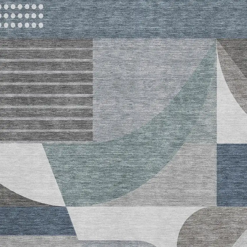 Gray Blue And Ivory Geometric Washable Area Rug With UV Protection Photo 2