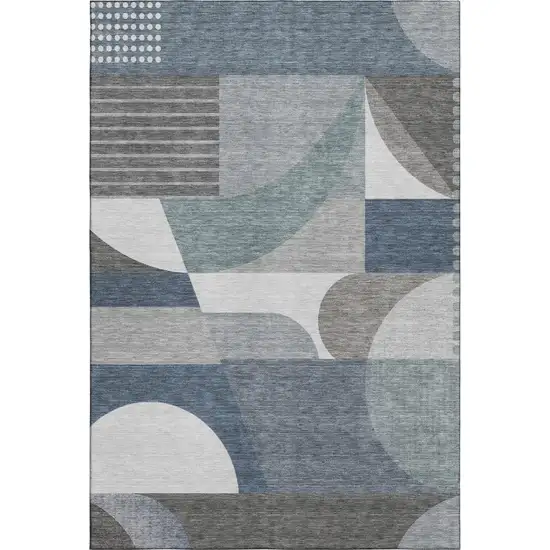 Gray Blue And Ivory Geometric Washable Area Rug With UV Protection Photo 1