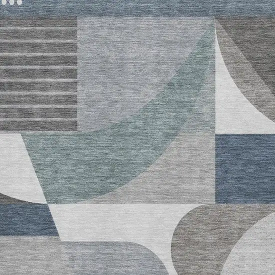 Gray Blue And Ivory Geometric Washable Area Rug With UV Protection Photo 2