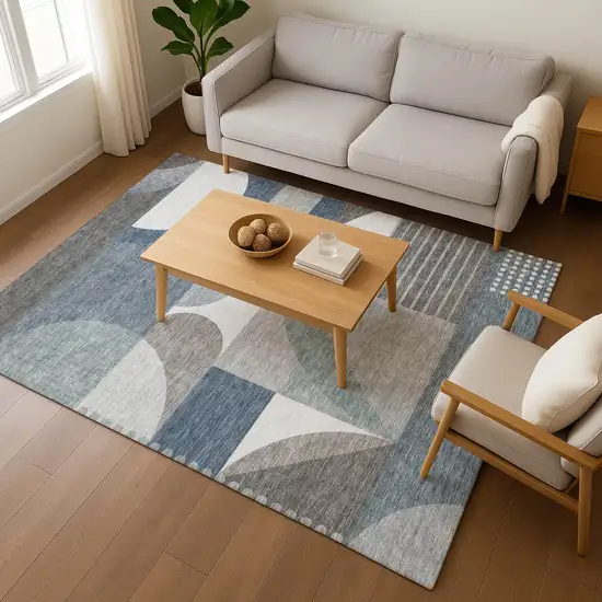 Gray Blue And Ivory Geometric Washable Area Rug With UV Protection Photo 5