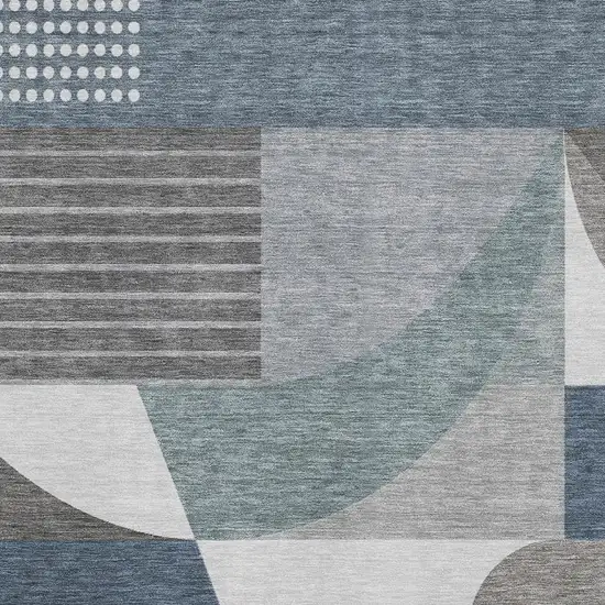 Gray Blue And Ivory Geometric Washable Area Rug With UV Protection Photo 2