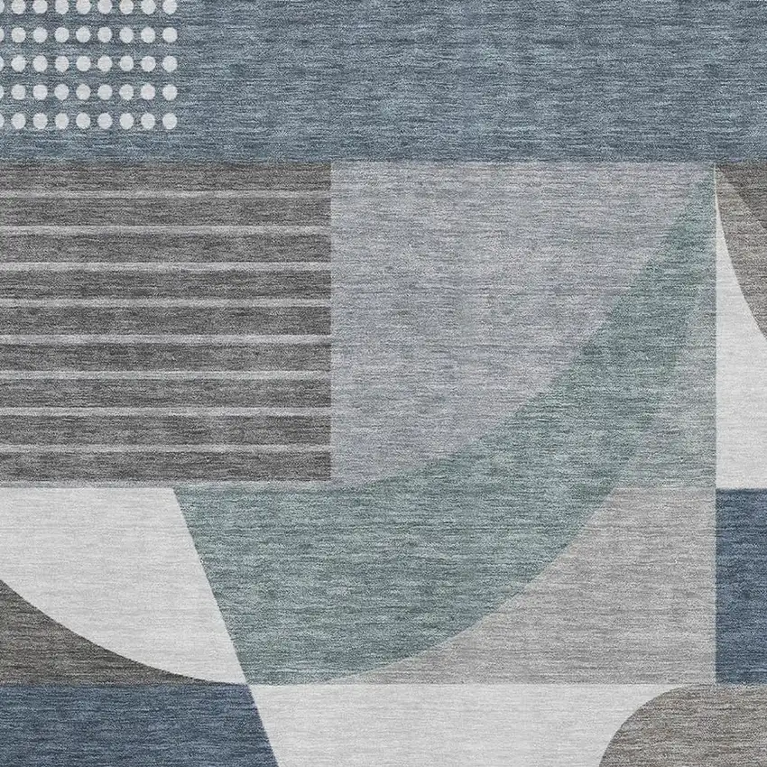 Gray Blue And Ivory Geometric Washable Area Rug With UV Protection Photo 2