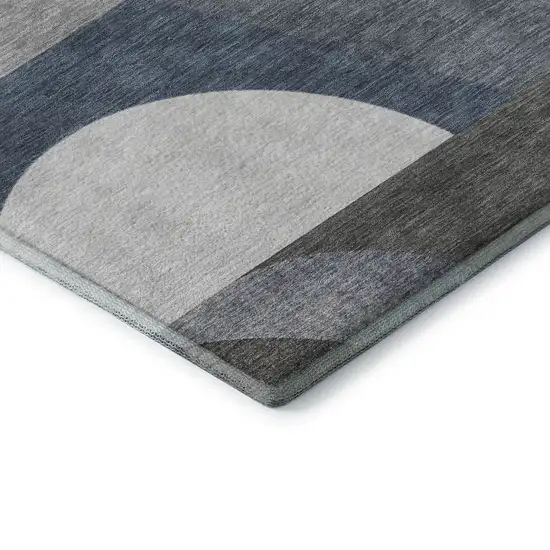 Gray Blue And Ivory Geometric Washable Area Rug With UV Protection Photo 7