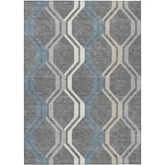 Gray Blue And Ivory Geometric Washable Indoor Outdoor Area Rug Photo 2