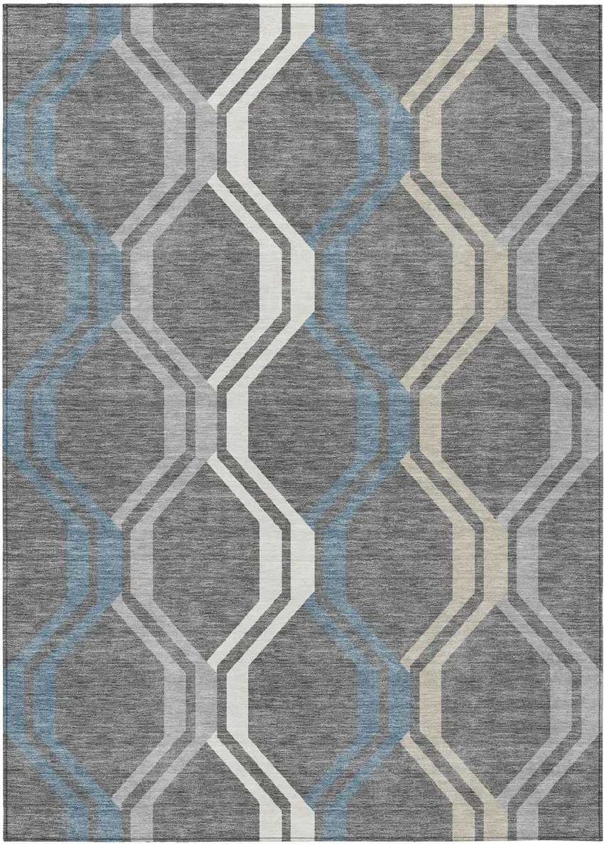 Gray Blue And Ivory Geometric Washable Indoor Outdoor Area Rug Photo 2