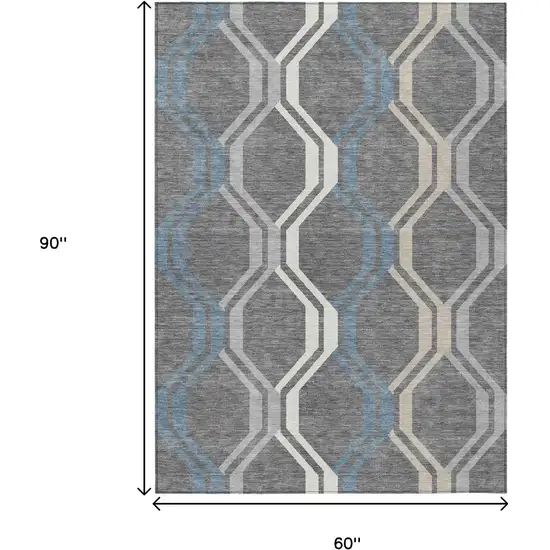 Gray Blue And Ivory Geometric Washable Indoor Outdoor Area Rug Photo 3
