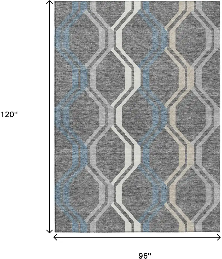 Gray Blue And Ivory Geometric Washable Indoor Outdoor Area Rug Photo 3