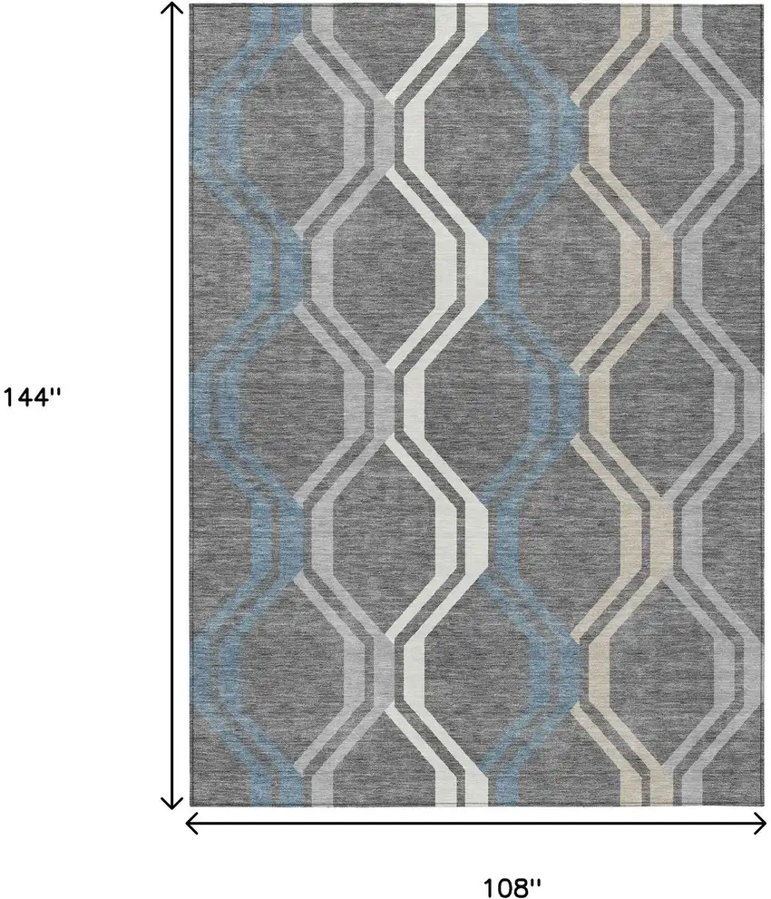 Gray Blue And Ivory Geometric Washable Indoor Outdoor Area Rug Photo 3