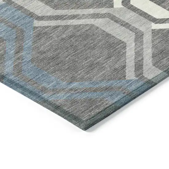 Gray Blue And Ivory Geometric Washable Indoor Outdoor Area Rug Photo 5