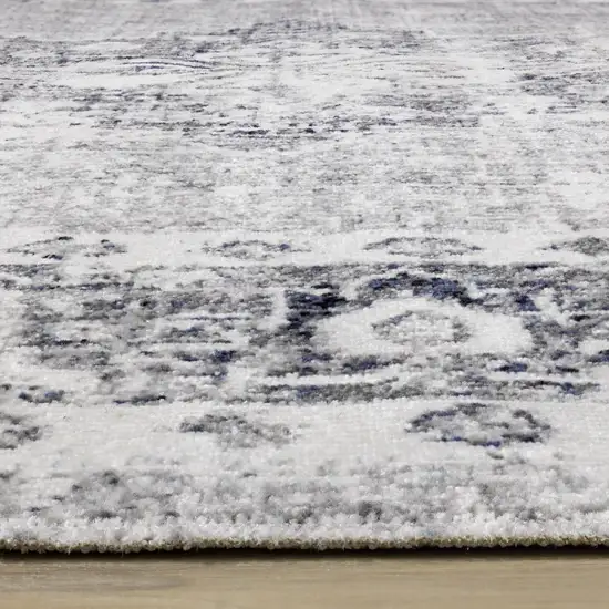 Gray Blue And Ivory Medallion Area Rug Photo 6