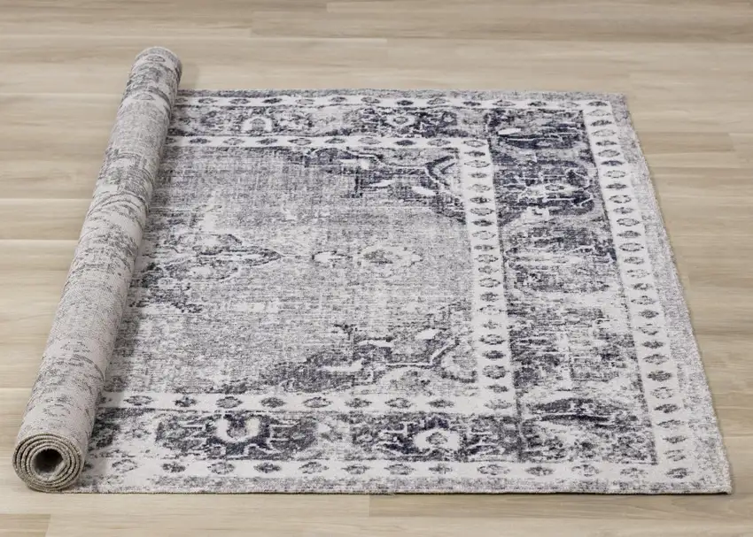 Gray Blue And Ivory Medallion Area Rug Photo 4