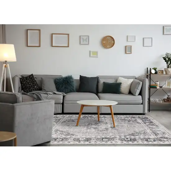 Gray Blue And Ivory Medallion Area Rug Photo 2