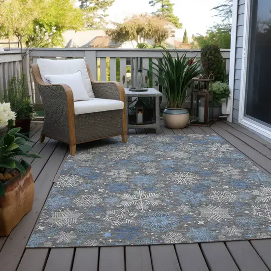 Gray Blue And Ivory Snowflake Washable Indoor Outdoor Area Rug Photo 8