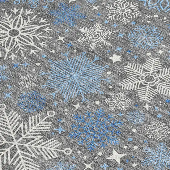 Gray Blue And Ivory Snowflake Washable Indoor Outdoor Area Rug Photo 4
