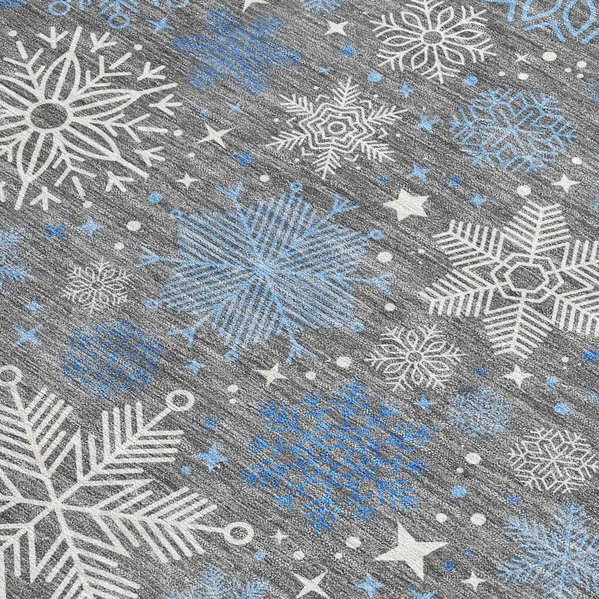 Gray Blue And Ivory Snowflake Washable Indoor Outdoor Area Rug Photo 4
