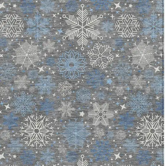 Gray Blue And Ivory Snowflake Washable Indoor Outdoor Area Rug Photo 3
