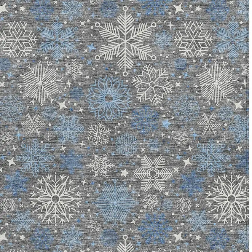 Gray Blue And Ivory Snowflake Washable Indoor Outdoor Area Rug Photo 3