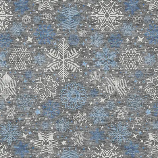 Gray Blue And Ivory Snowflake Washable Indoor Outdoor Area Rug Photo 6