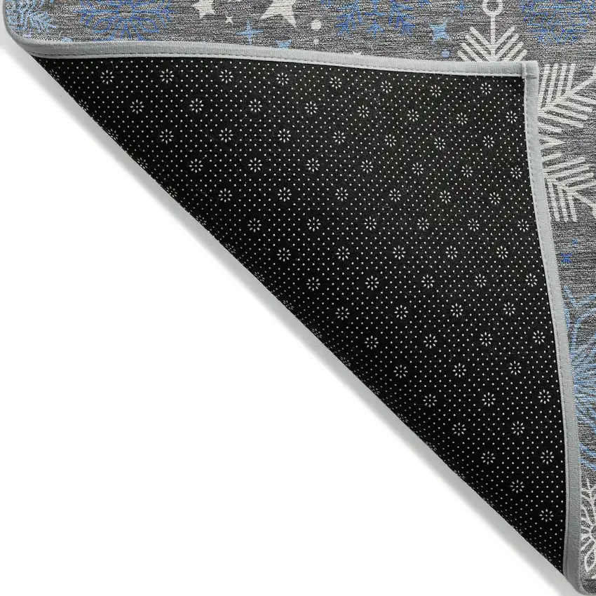 Gray Blue And Ivory Snowflake Washable Indoor Outdoor Area Rug Photo 8