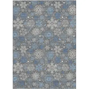 Photo of Gray Blue And Ivory Medallion Washable Indoor Outdoor Area Rug