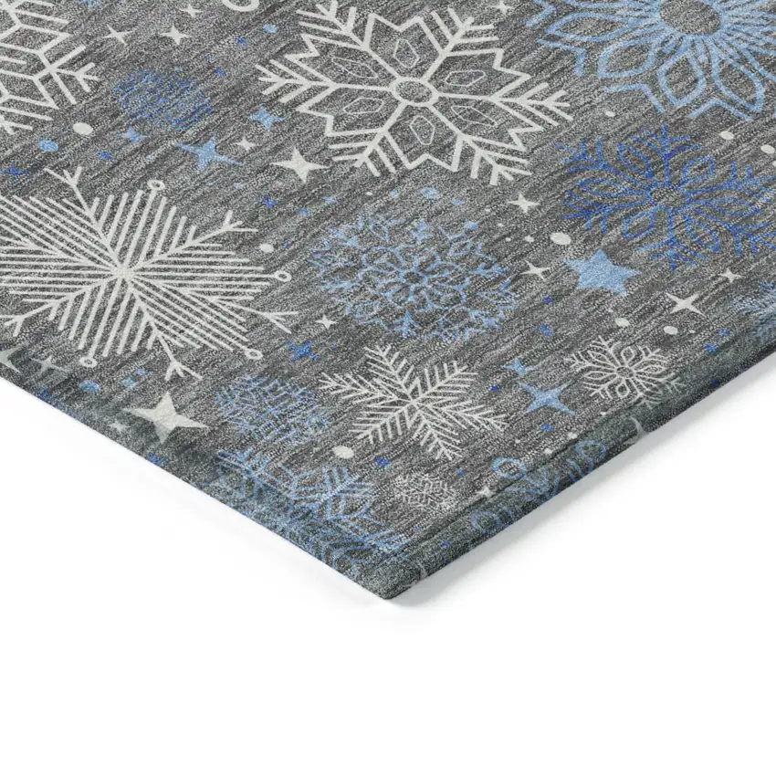 Gray Blue And Ivory Snowflake Washable Indoor Outdoor Area Rug Photo 9