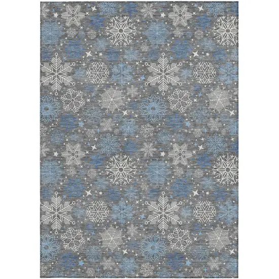 Gray Blue And Ivory Snowflake Washable Indoor Outdoor Area Rug Photo 2