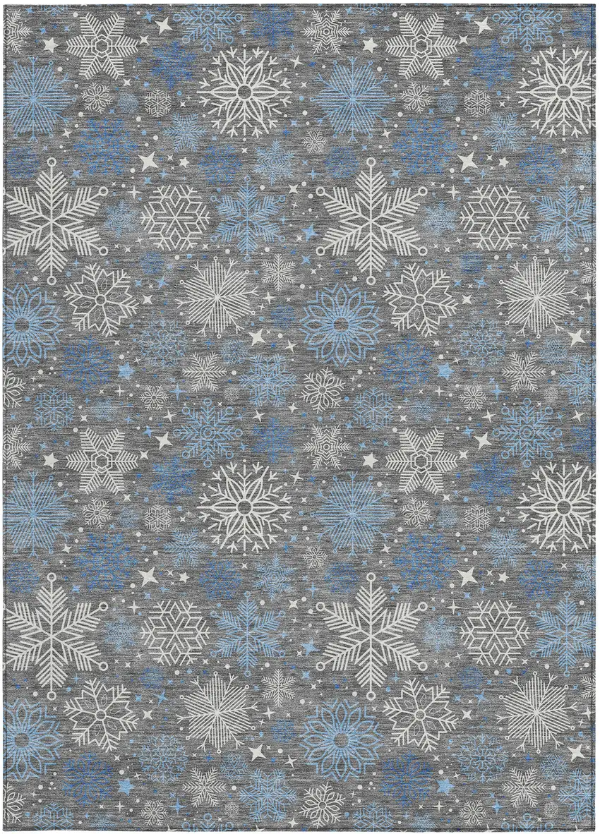 Gray Blue And Ivory Snowflake Washable Indoor Outdoor Area Rug Photo 2