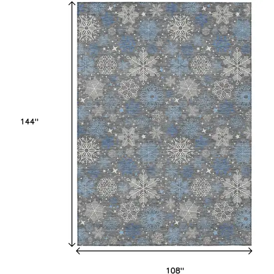 Gray Blue And Ivory Snowflake Washable Indoor Outdoor Area Rug Photo 9