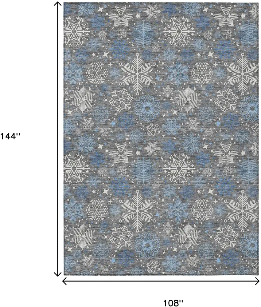 Gray Blue And Ivory Snowflake Washable Indoor Outdoor Area Rug Photo 9