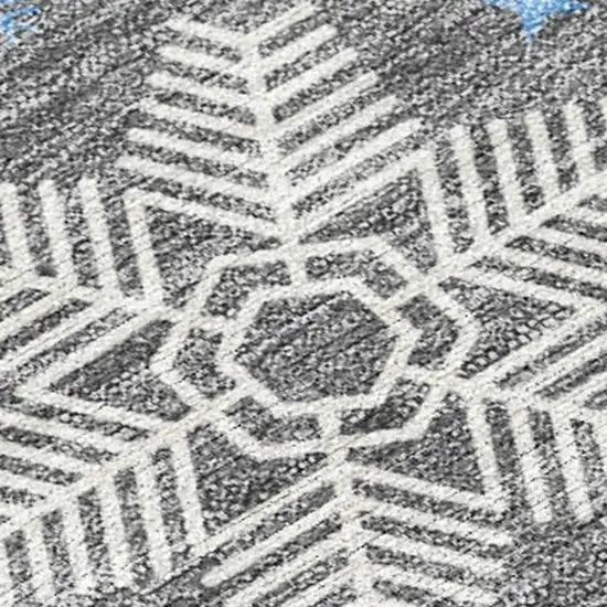 Gray Blue And Ivory Snowflake Washable Indoor Outdoor Area Rug Photo 4