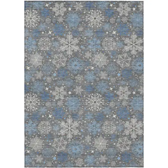 Gray Blue And Ivory Snowflake Washable Indoor Outdoor Area Rug Photo 9