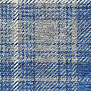 Photo of Gray Blue And Ivory Plaid Washable Area Rug With UV Protection