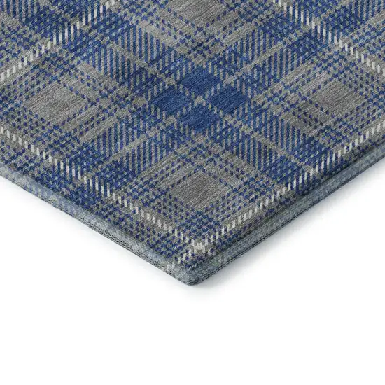 Gray Blue And Ivory Plaid Washable Area Rug With UV Protection Photo 7