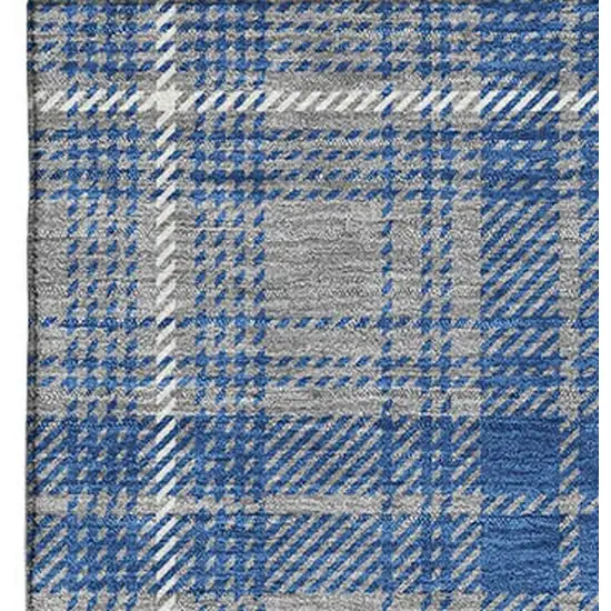 Gray Blue And Ivory Plaid Washable Area Rug With UV Protection Photo 3