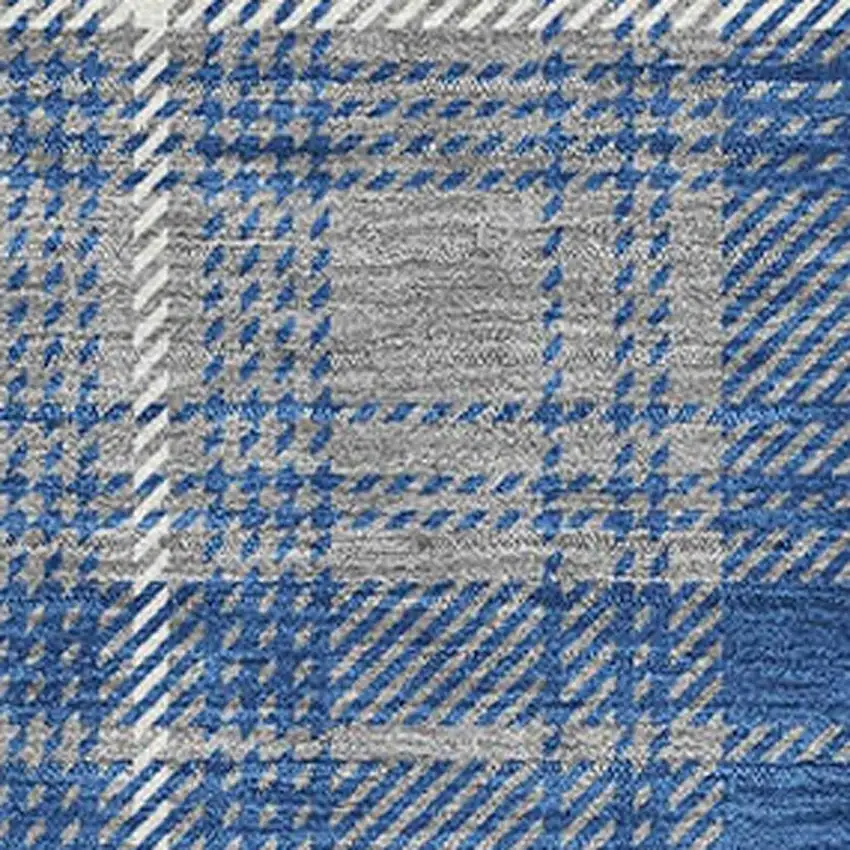 Gray Blue And Ivory Plaid Washable Area Rug With UV Protection Photo 2