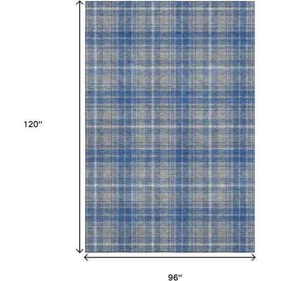 Gray Blue And Ivory Plaid Washable Area Rug With UV Protection Photo 8