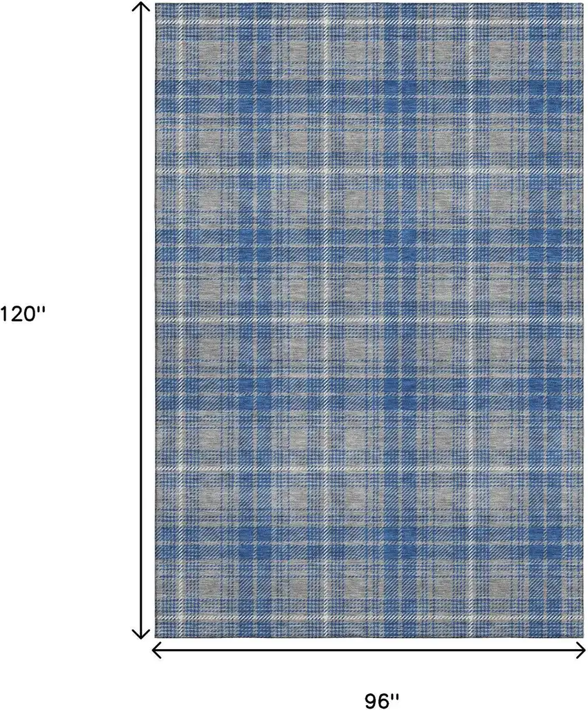 Gray Blue And Ivory Plaid Washable Area Rug With UV Protection Photo 8
