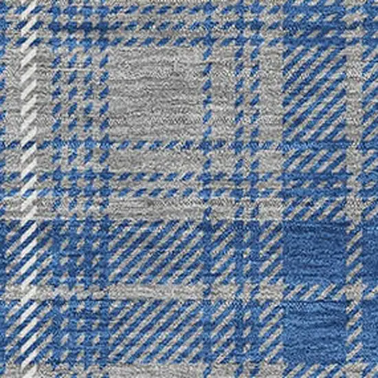 Gray Blue And Ivory Plaid Washable Area Rug With UV Protection Photo 2