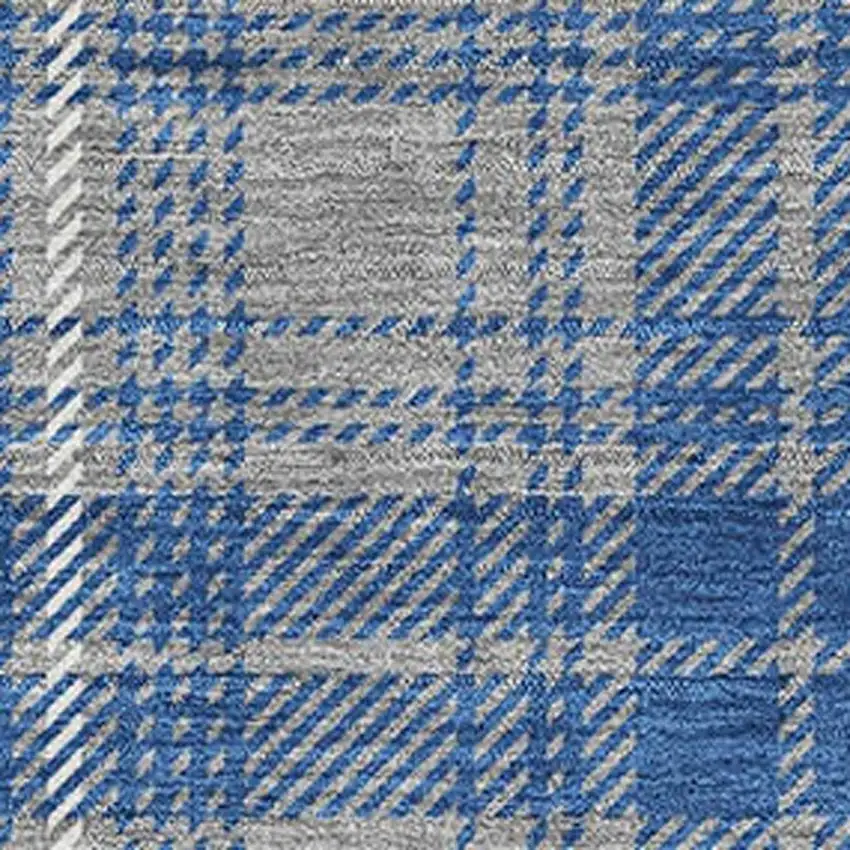 Gray Blue And Ivory Plaid Washable Area Rug With UV Protection Photo 2
