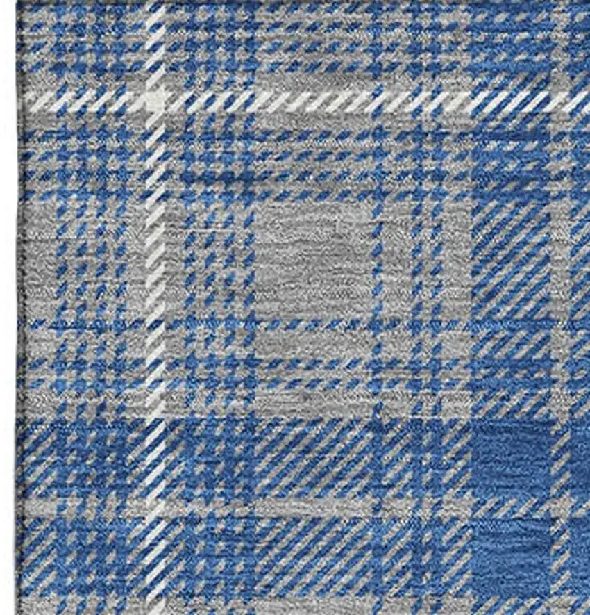 Gray Blue And Ivory Plaid Washable Area Rug With UV Protection Photo 3