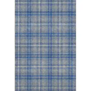 Photo of Gray Blue And Ivory Plaid Washable Area Rug With UV Protection
