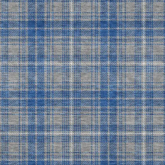 Gray Blue And Ivory Plaid Washable Indoor Outdoor Area Rug Photo 5